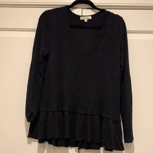 Waffled V-Neck Long Sleeve Top